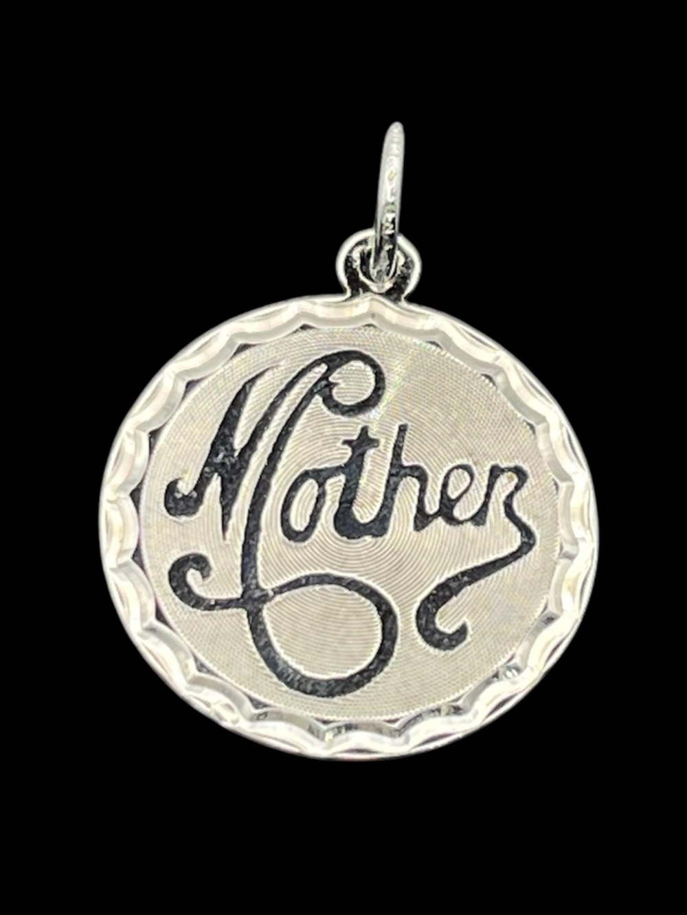 Mother sterling silver round charm or pendant for necklace vintage Mom Mama